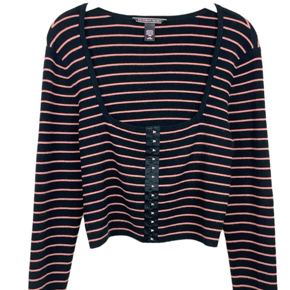 Victoria Secret Cropped Sweater Top Black and Pink St… - Picture 9 of 14